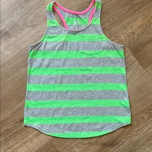 Justice Girls Striped Bright Green and Gray Tank Top, Size 12